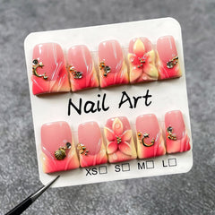 koopnati handmade press-on nails with duck red French tips showcase 3D design for at-home salon wear.