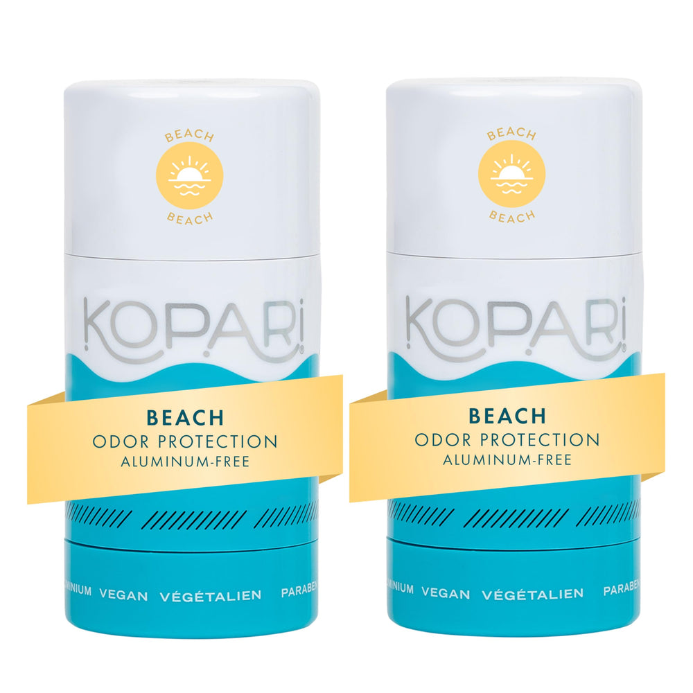 Kopari aluminum free coconut deodorant pack front view emphasizing the clean formula