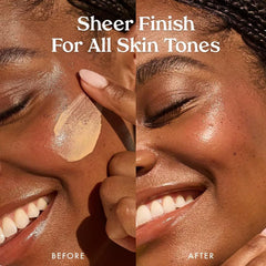 Kopari Bright as Day application on cheek reveals a sheer glow finish