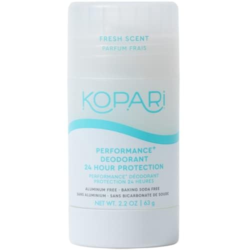 Kopari Performance Plus deodorant packaging highlights aluminum-free, clean formula for daily use.