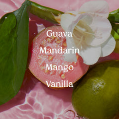 Kopari Pink Guava Mist spray action captures easy daytime fragrance application.
