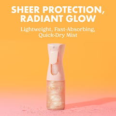 Kopari Rose Gold Sunglaze bottle spray showing quick-dry application