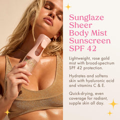 Kopari Rose Gold Sunglaze mist on skin delivering a dewy glow