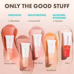 Kopari Sheer Blush Lip Glossy 2pk lips swatches showing natural tint