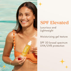 Kopari Sun Shield Body Glow SPF 50 quick-absorption texture for effortless reapplication.