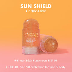 Kopari Sun Shield On-The-Glow Stick during workouts shows water resistance for active days.