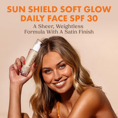 Kopari Sun Shield Soft Glow gel texture illustrates quick absorption and a dewy finish.