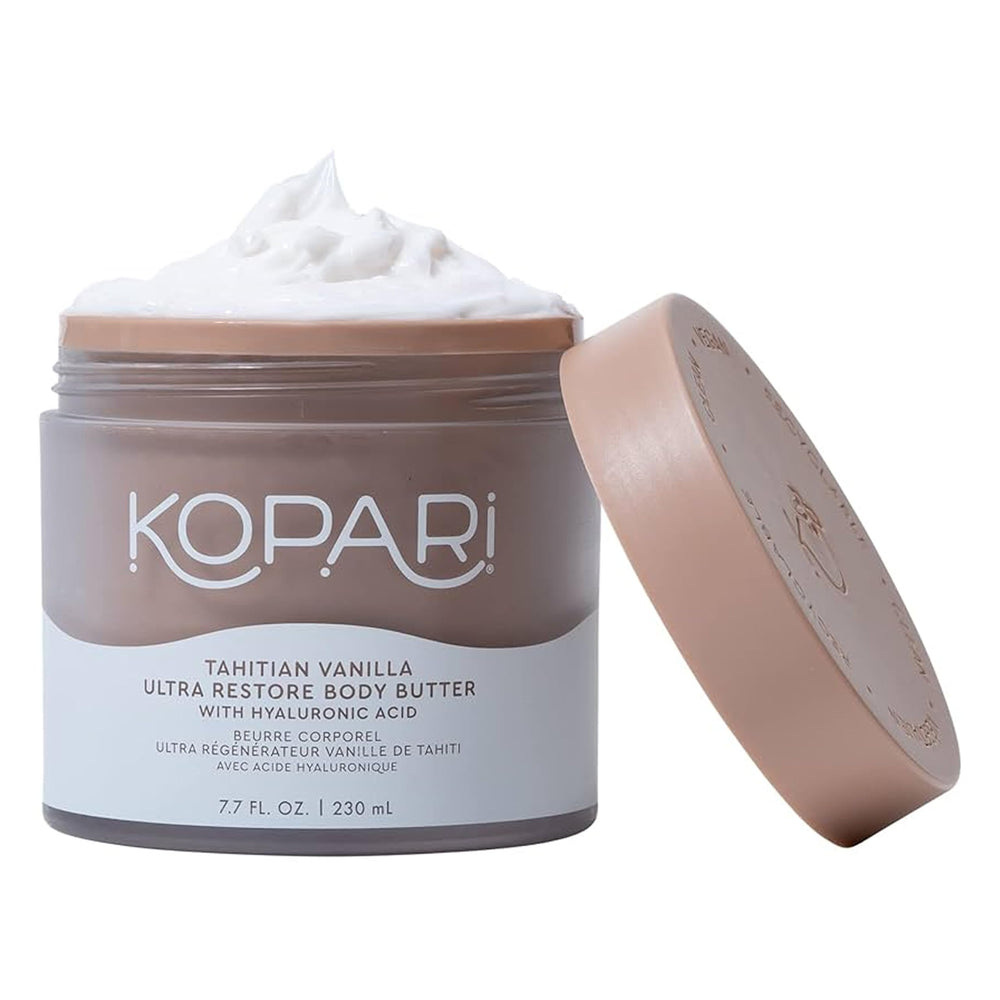 Kopari Ultra Restore Body Butter jar with whipped texture for deep hydration.
