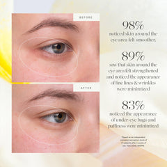 Application step showing gentle ring finger depuff around the eye