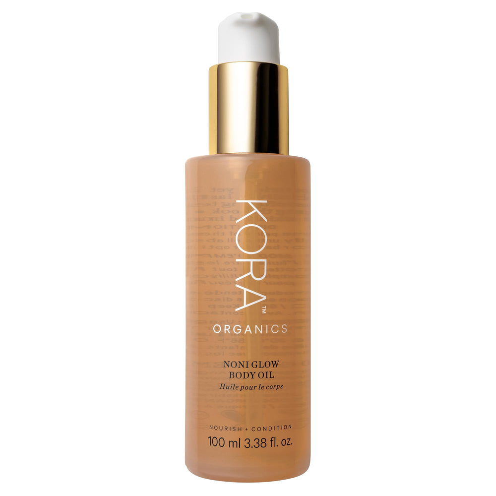 KORA Organics Noni Glow Body Oil bottle for deeply hydrated, radiant skin.
