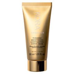 KORA Organics turmeric mask travel size packaging ideal for gentle exfoliation and brightening.