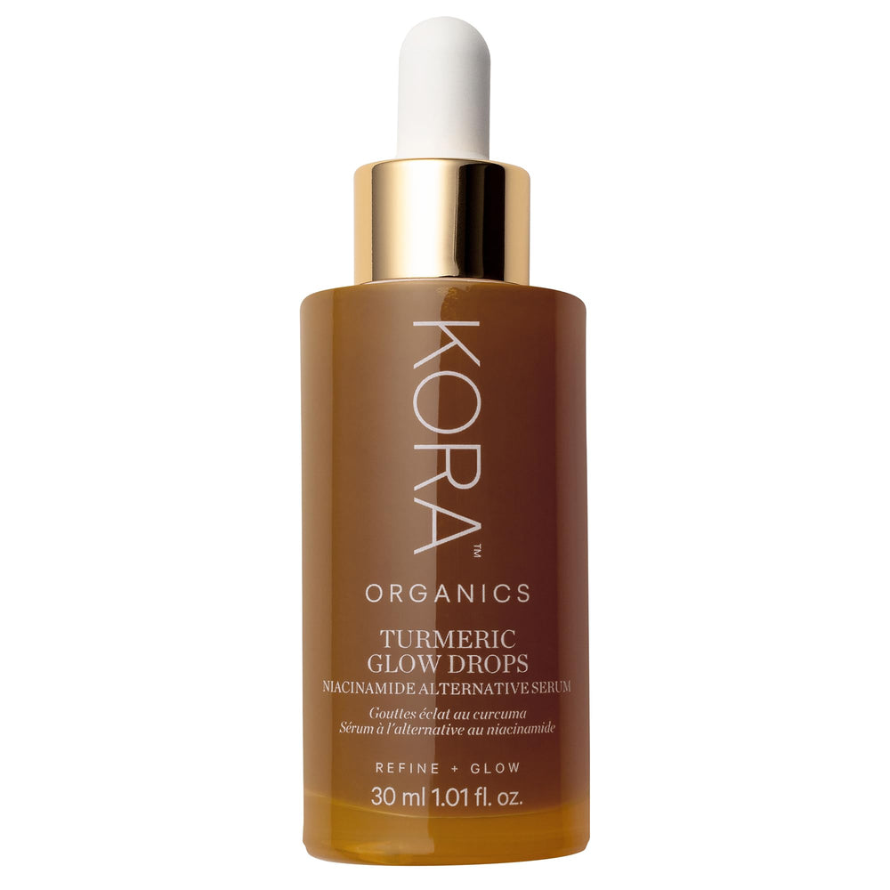 KORA Organics Turmeric Glow Drops bottle shown for daily radiance.