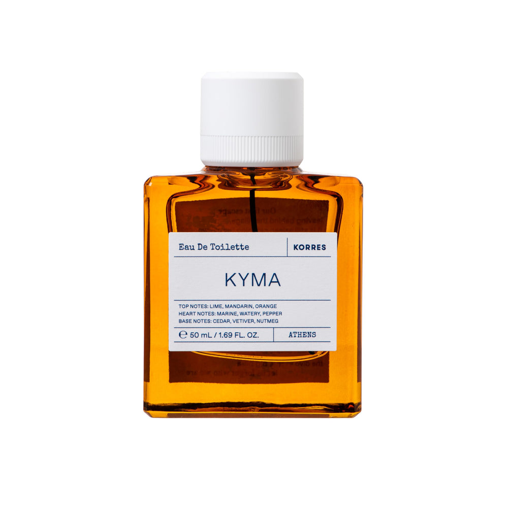 Korres Kyma bottle front view, offering a fresh unisex scent ideal for daily wear.