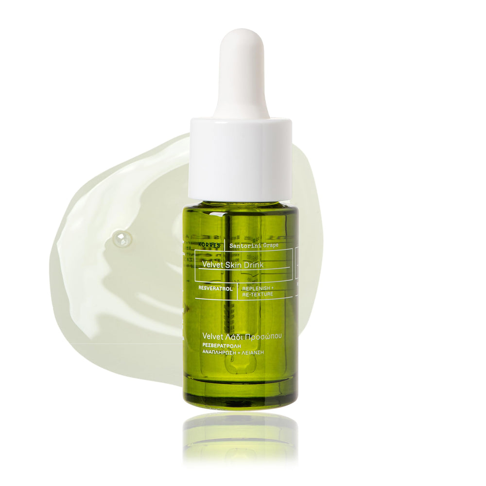 KORRES Santorini Grape Velvet Skin Drink bottle for luxurious hydration.