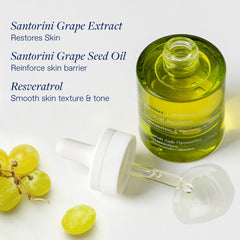 Korres Santorini Grape Velvet Skin Drink ingredients close-up highlighting antioxidant-rich extract.