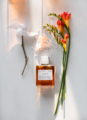KORRES Sikinos base notes feature cedarwood and sandalwood with musk for warmth.
