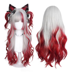 KORURACLUB crimson-silver-glow wig highlights bold color for cosplay.