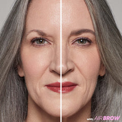 Kosas Air Brow brush application demonstrates controlled, high-payoff pigment.