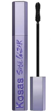 Kosas Blush Soulgazer Mascara curved brush lifts lashes for defined separation.