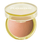 Kosas Sun Show Glowy Warmth bronzer jar showing creamy, buildable texture for natural bronze.