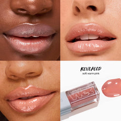 Kosas Wet Lip Oil Gloss swatch on arm shows juicy color and hydration.