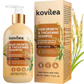 Kovilea Rice Water Shampoo bottle ready for daily use, promoting fuller-looking hair