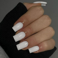 KQueenest all-white press-on nails with short square tips for a salon-grade finish.