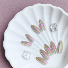 KQueenest aurora soft gel nails close-up showing color shift under light