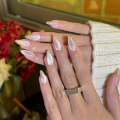 KQueenest glitter cat eye press on nails with UV coating for salon sparkle