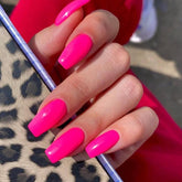 KQueenest hot pink press-on nails in square glossy finish for a bold look