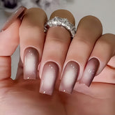 KQueenest Ombre Brown long square press-on nails for everyday style