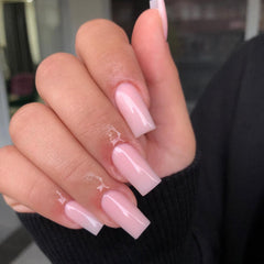 KQueenest pastel pink press-on nails in medium length for quick at-home manicure