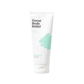KraveBeauty Great Body Relief bottle on a clean surface demonstrates lightweight hydration for dry skin.