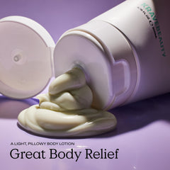 KraveBeauty Great Body Relief texture swirl demonstrates soothing, fast-absorbing moisture for sensitive skin.