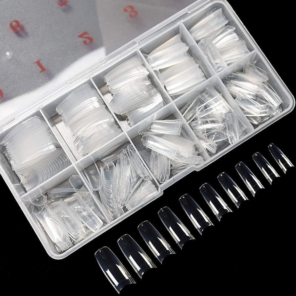 Krofaue 500pcs clear nail tips for versatile gel, acrylic, and dip applications
