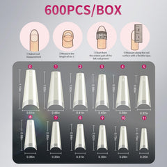 Krofaue coffin half-cover nail tips with 12 sizes numbered for precise fit.