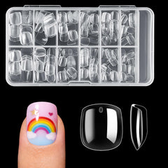 Krofaue kids nails in clear soft-gel for comfortable, kid-friendly DIY nail art at home.