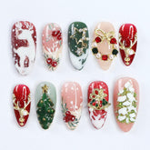 KRTBKR Christmas press-on nails in almond French tip ready for quick festive manicure.