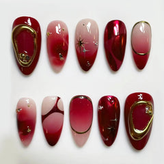 KRTBKR ombre red press-on nails pack with 30 pieces.