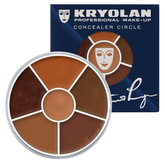 Kryolan Concealer Circle palette open shows six shades for versatile skin tone matching.