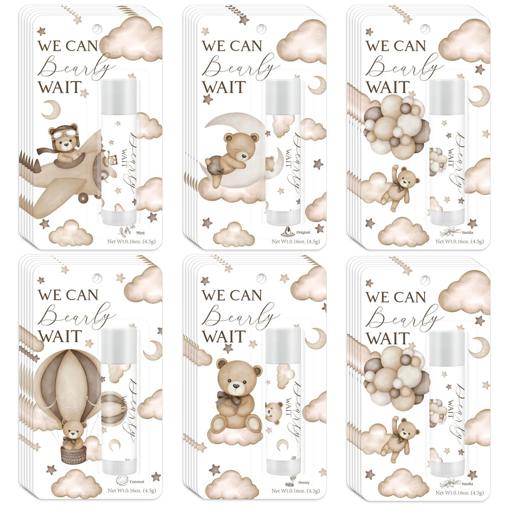 Kuabiz We Can Bearly Wait lip balms 30-pack, ideal party favors for guests.