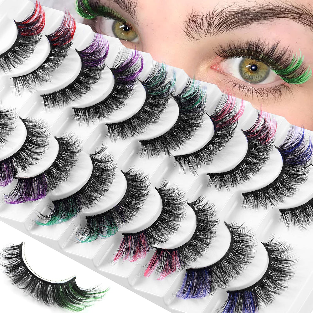 KUCKOW colored eyelashes with green tips add a playful pop to everyday looks