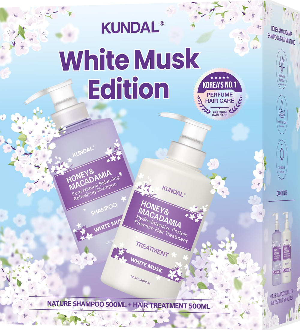 KUNDAL Honey Macadamia shampoo bottle highlighting nourishing formula for smoother hair