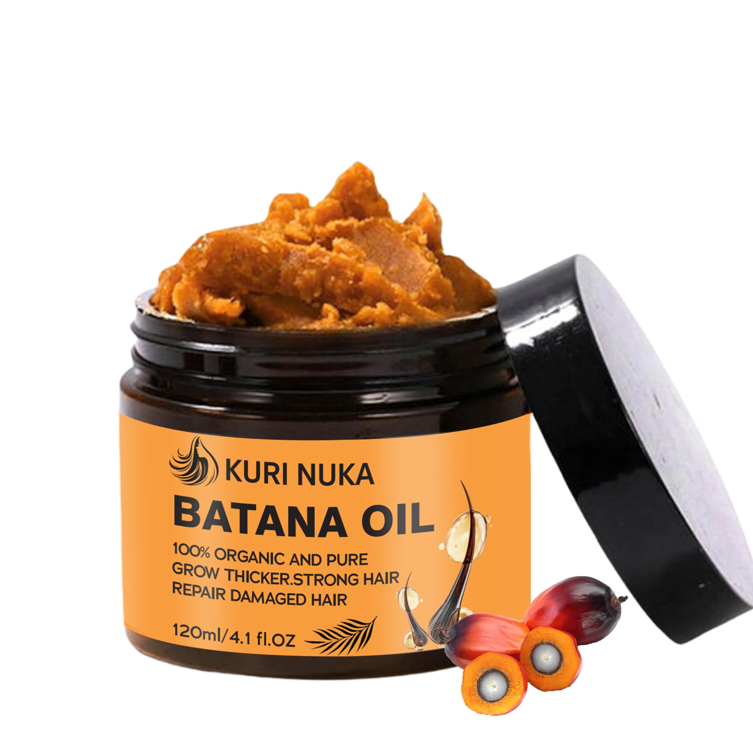 Kuri Nuka Batana Oil bottle showing pure Batana oil for deep conditioning.