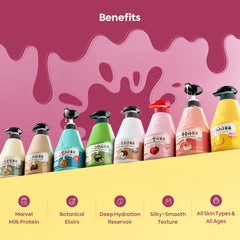 Kwailnara WELCOS Coconut Milk Body Lotion pump closeup demonstrating quick absorption
