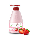 Kwailnara WELCOS Strawberry Milk Body Lotion bottle front, premium packaging signaling hydration.