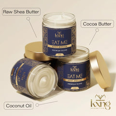 Cocoa and mango butter blend in KXNG Cosmetics body butter.