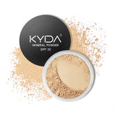 KYDA Mineral Powder Foundation cap swirl demonstrates buildable coverage for a natural glow
