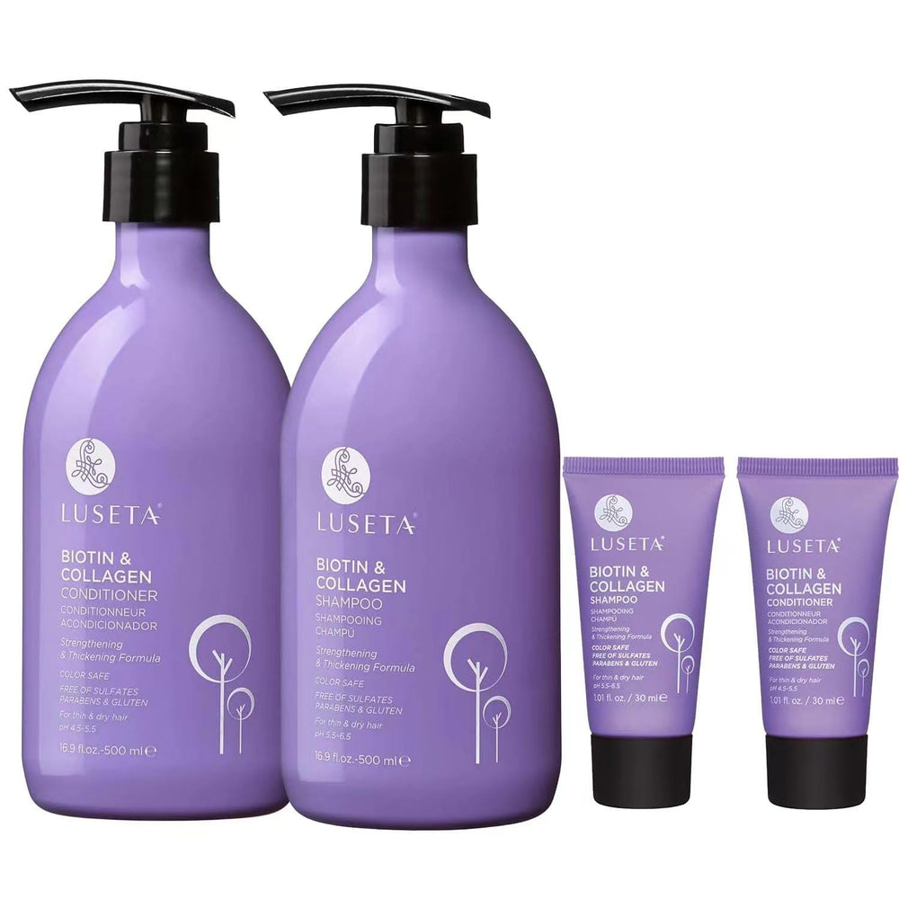 L LUSETA biotin shampoo and conditioner bottle with argan oil for damaged hair thickness