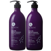 L LUSETA purple shampoo bottle enhances blonde and gray tones gently.